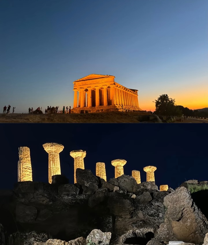 I templi della Valle dei Templi dal tramonto alla notte, illuminati